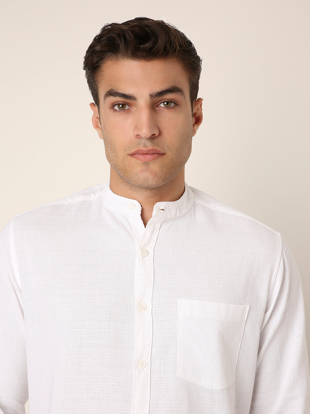 WHITE Premium Cotton Mandarin Collar Shirt