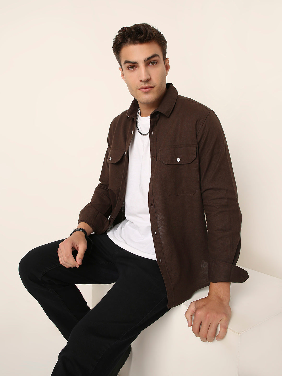 BROWN Premium Cotton Utility shacket