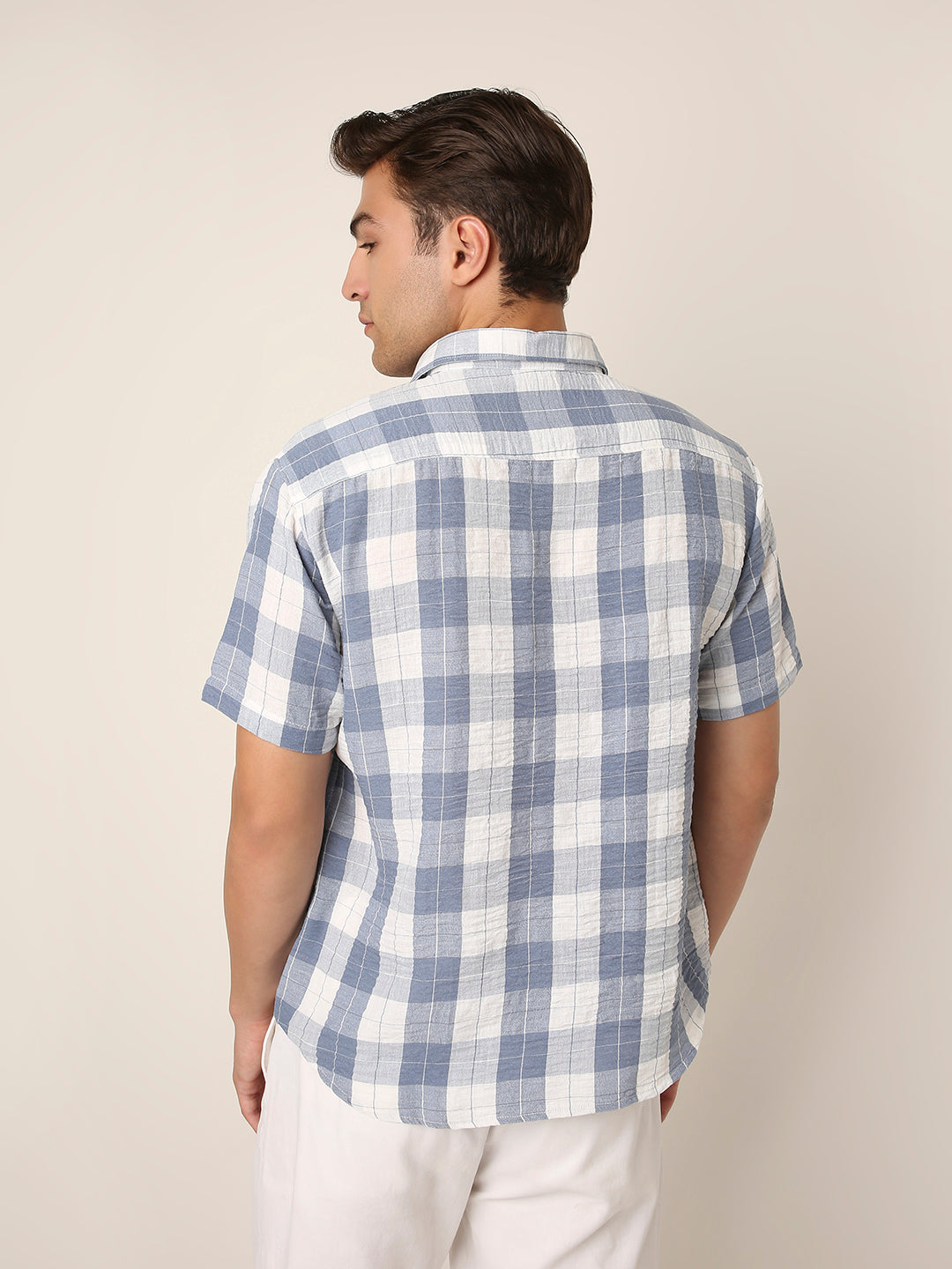 BLUE Checkered Short Sleeve Casual Shirt