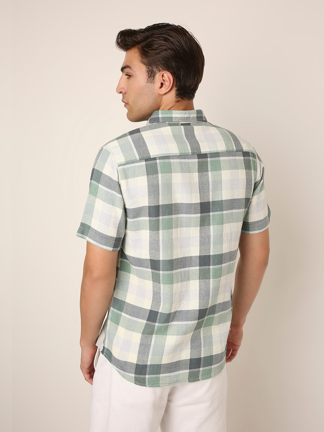 GREEN Textured Checkered Cotton Shirt