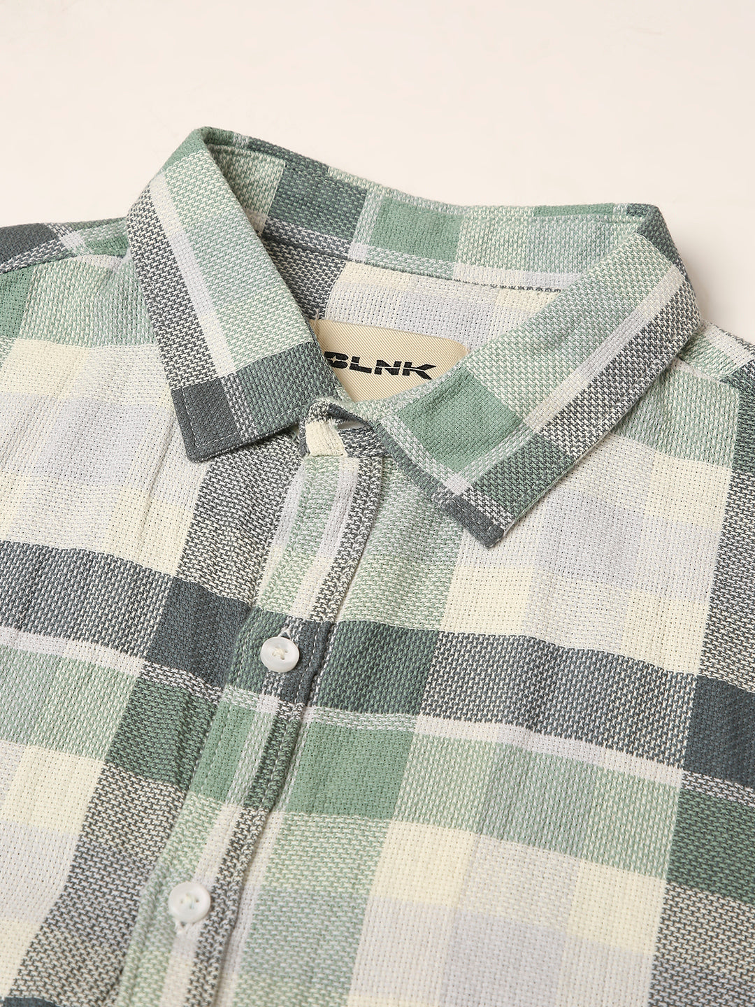 GREEN Textured Checkered Cotton Shirt