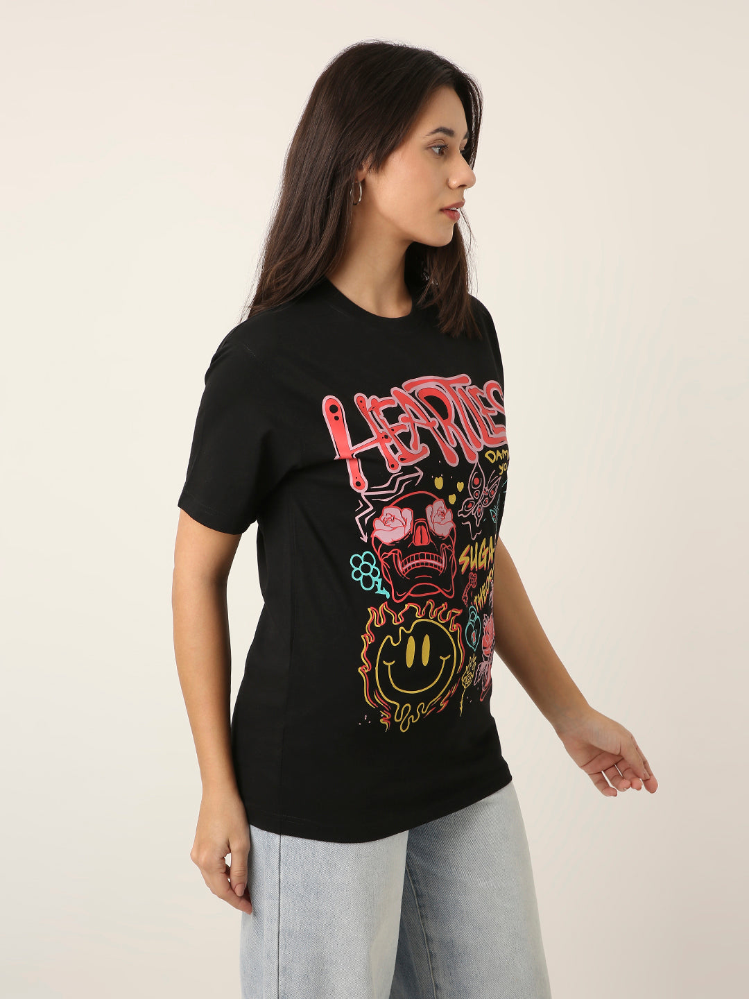 RELAXED FIT: BLACK PRINTED TSHIRT
