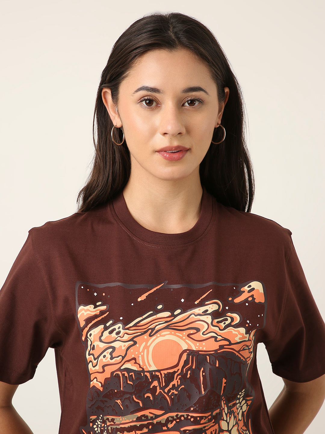 RELAXED FIT: BROWN PRINTED TSHIRT