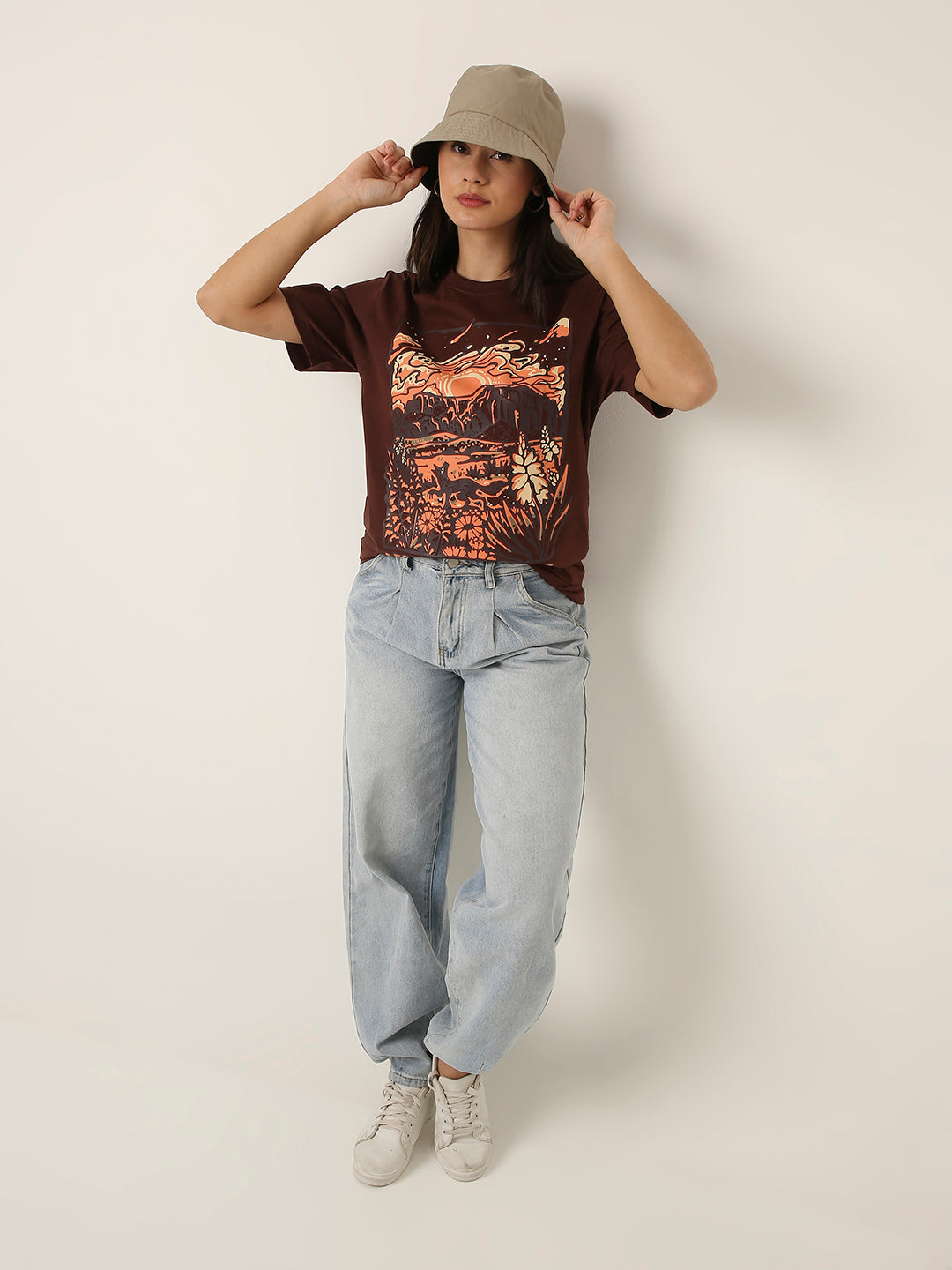 RELAXED FIT: BROWN PRINTED TSHIRT