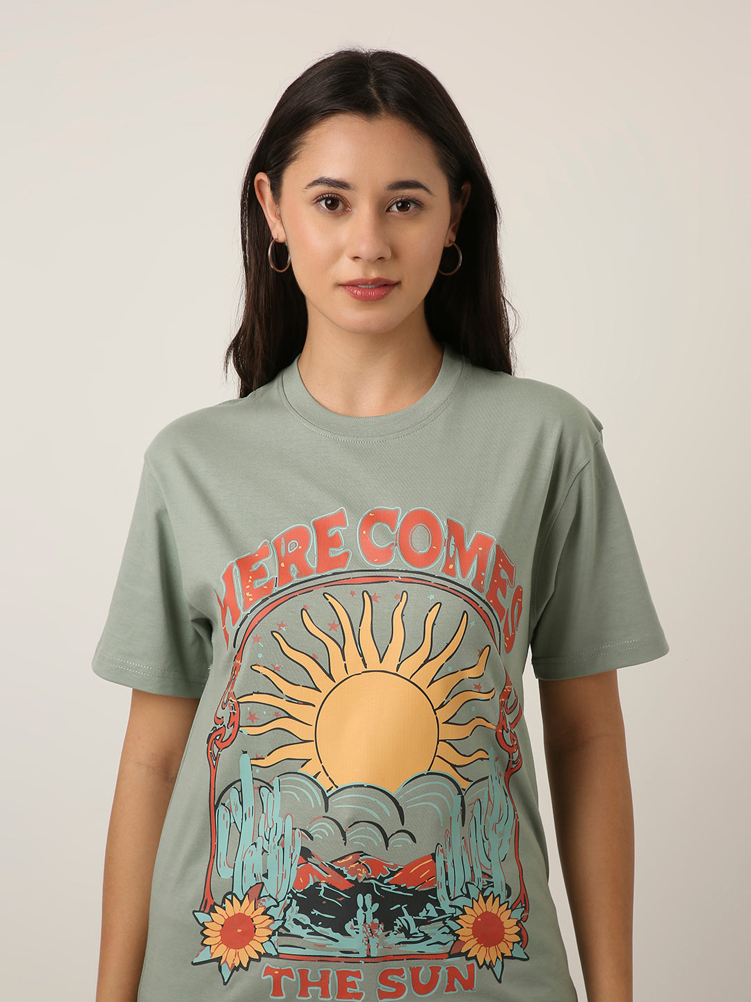RELAXED FIT:SAGE GREEN PRINTED TSHIRT