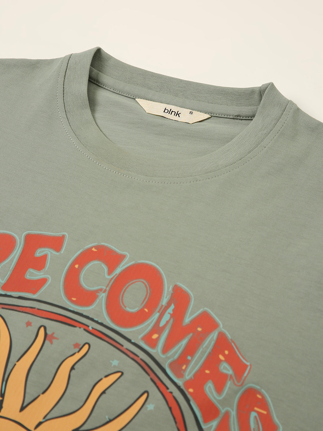 RELAXED FIT:SAGE GREEN PRINTED TSHIRT