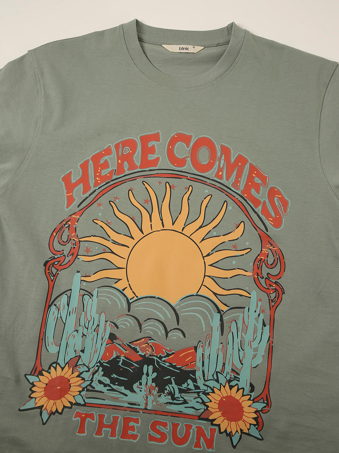 RELAXED FIT:SAGE GREEN PRINTED TSHIRT