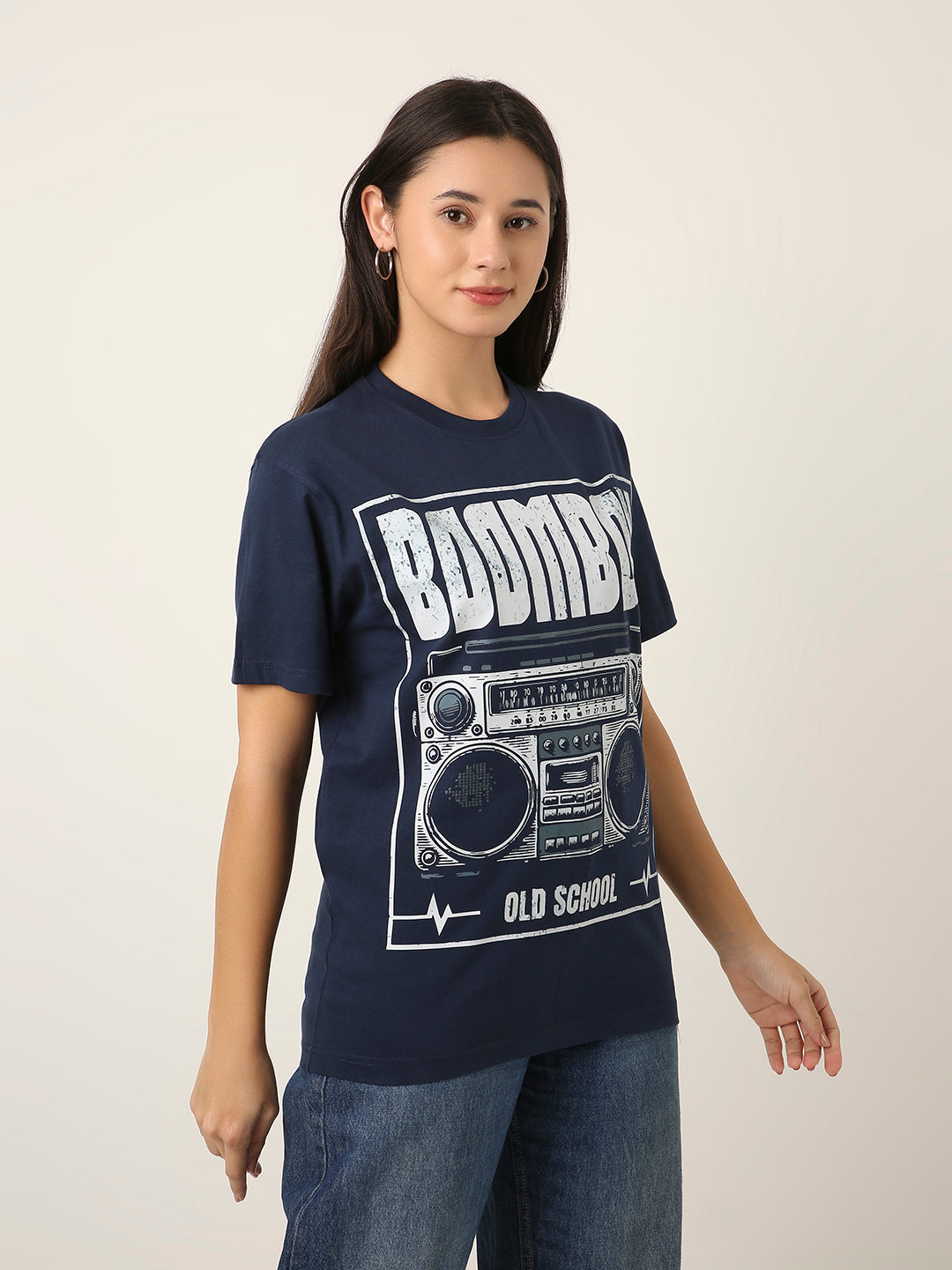 RELAXED FIT:NAVY BLUE PRINTED TSHIRT