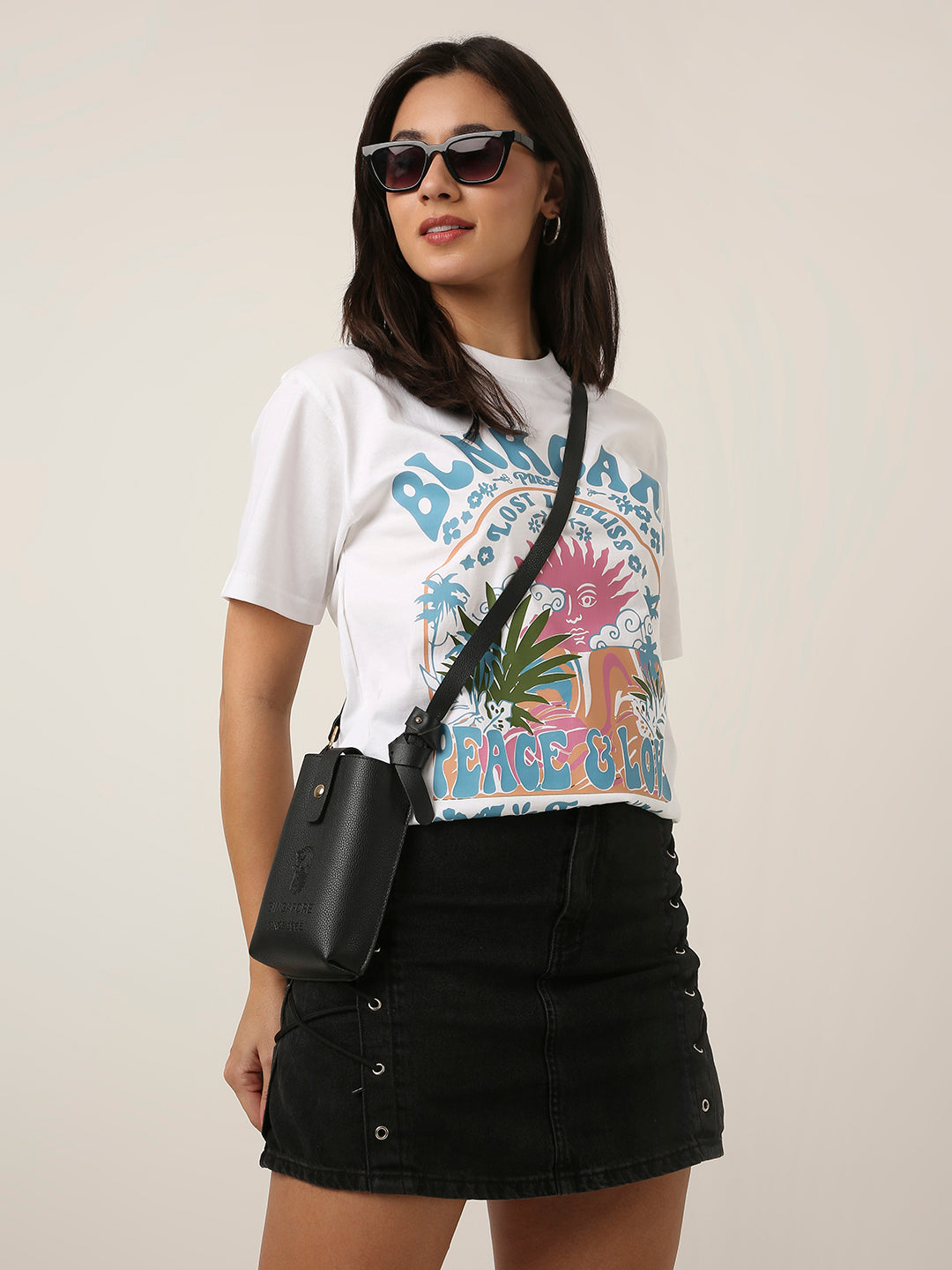 RELAXED FIT:WHITE PRINTED TSHIRT