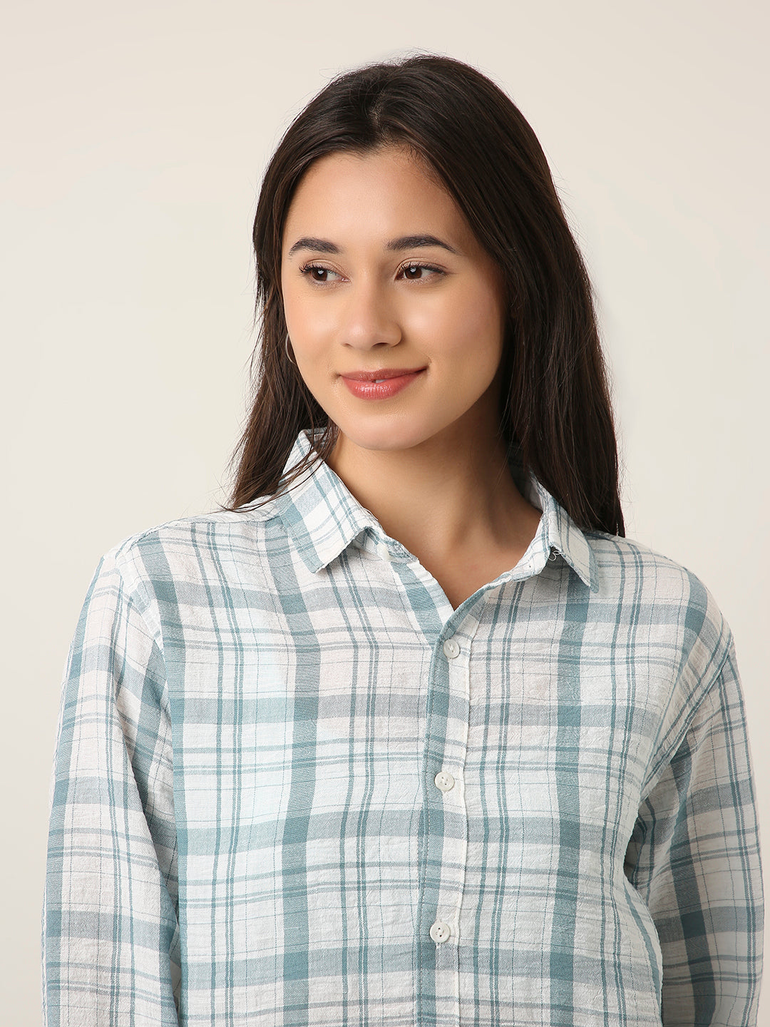 Blue Checked Linen Blend Shirt