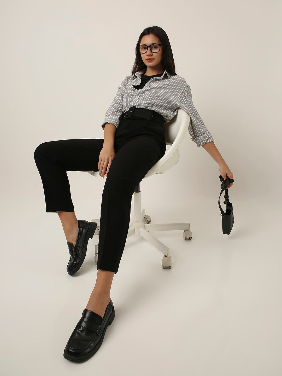 Grey Striped Classic Collar Shirt