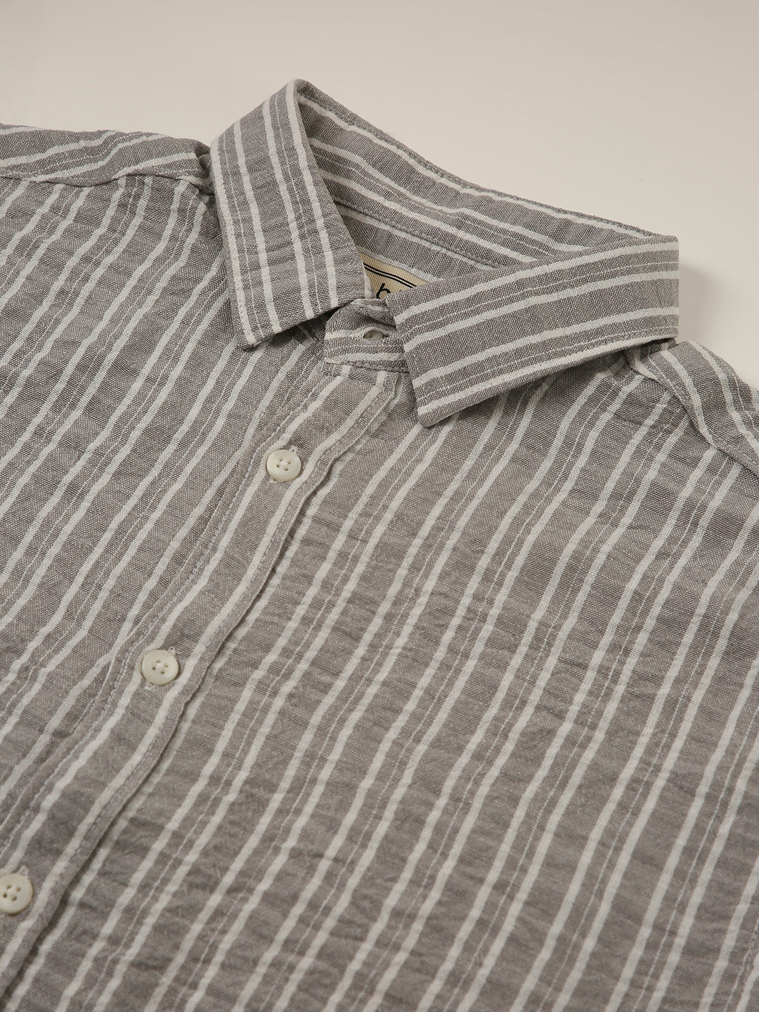 Grey Striped Classic Collar Shirt
