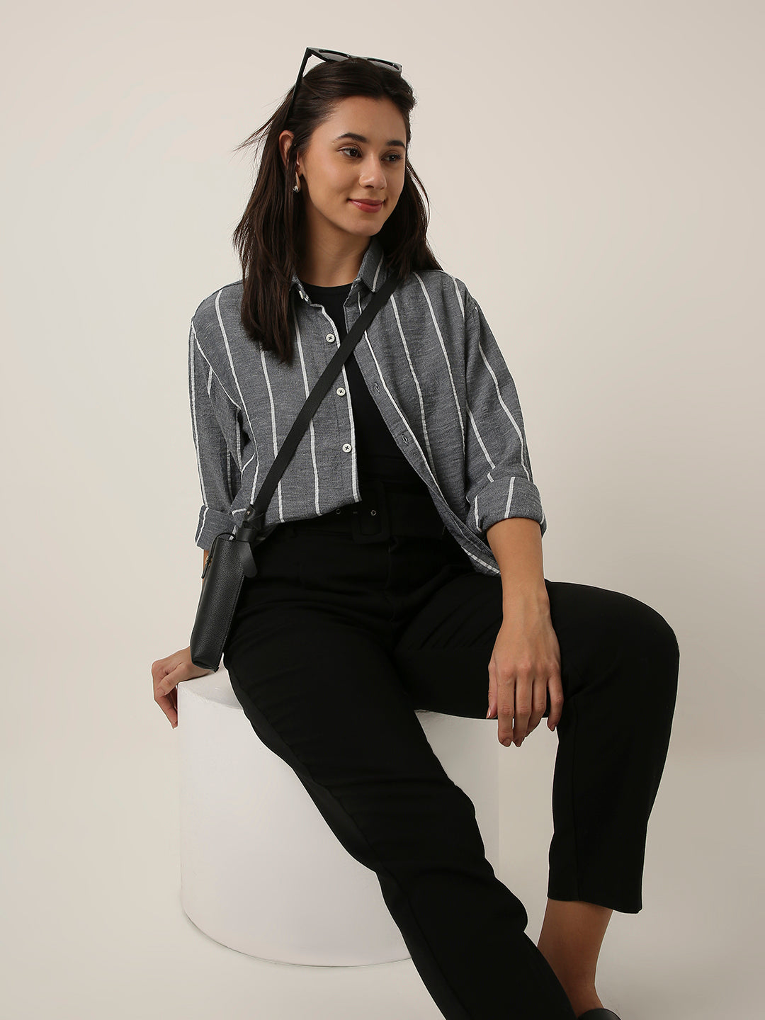 Grey Vertical Striped Shirt