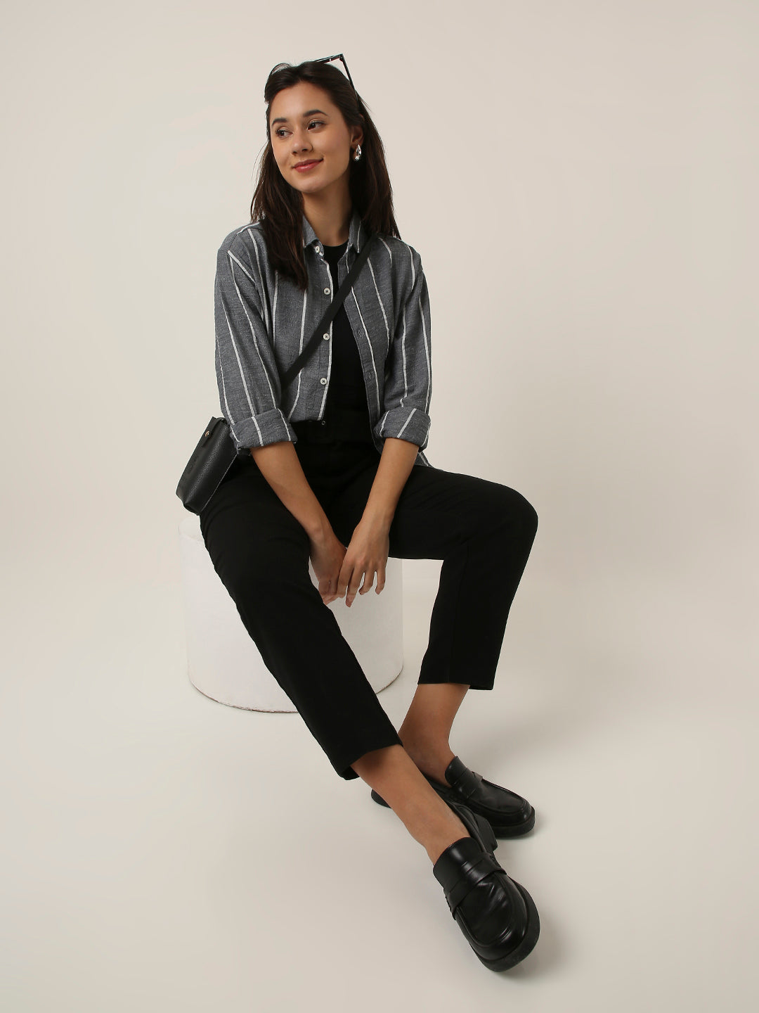 Grey Vertical Striped Shirt