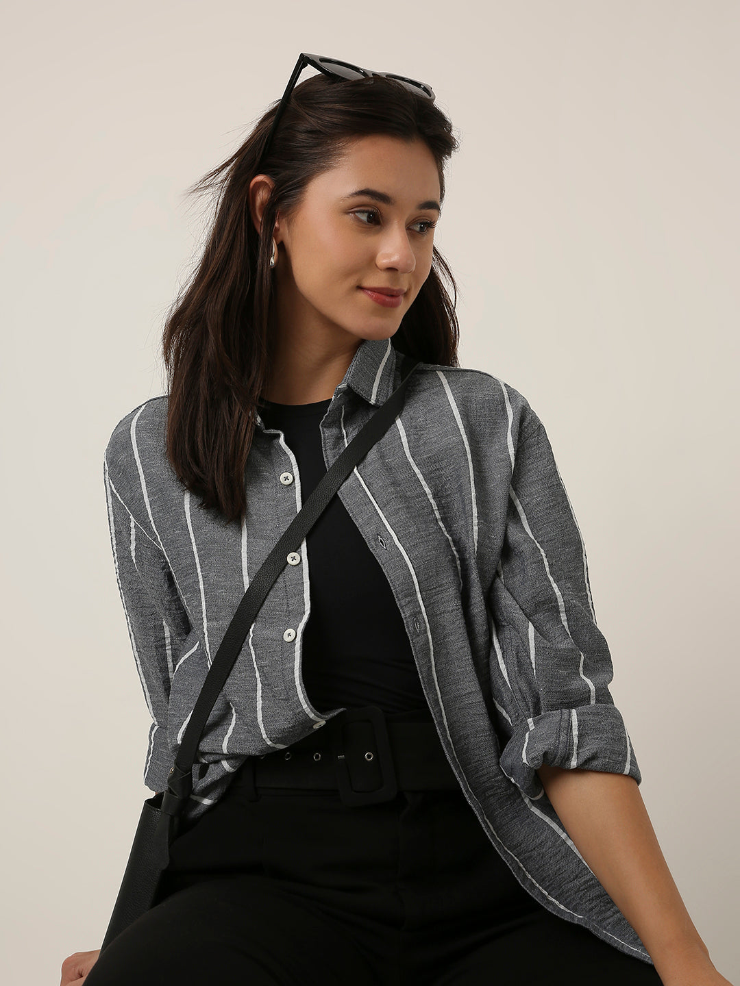 Grey Vertical Striped Shirt