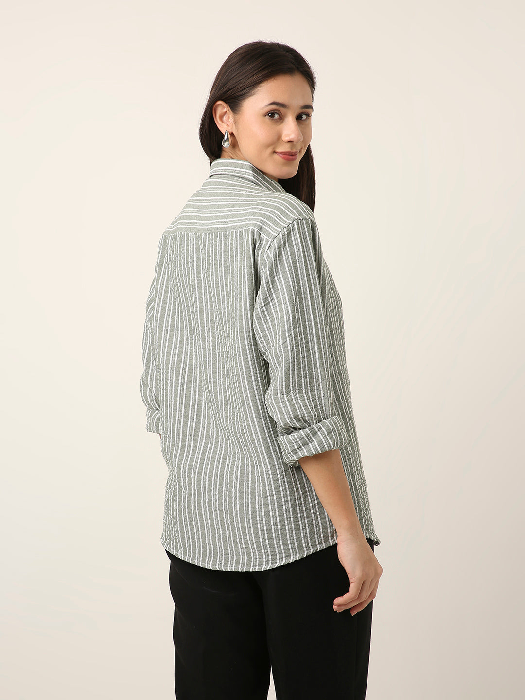 Green Striped Classic Collar Shirt