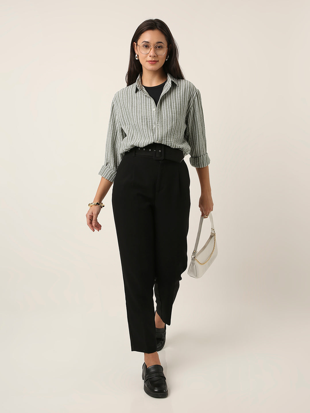 Green Striped Classic Collar Shirt