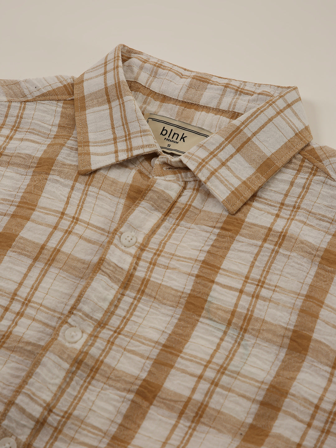 Mustard Checked Linen Blend Shirt