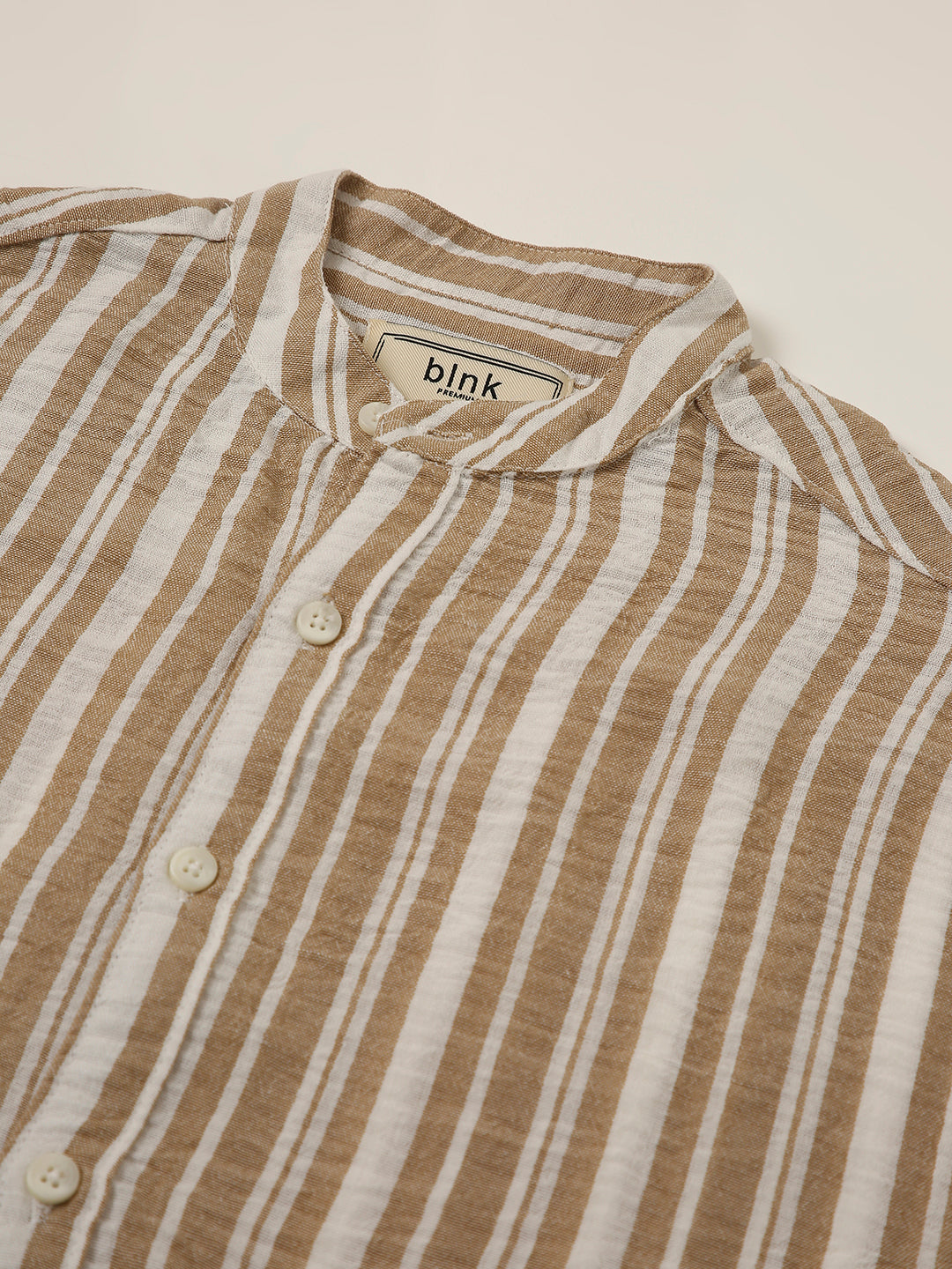 Fawn Striped Mandarin Collar Shirt