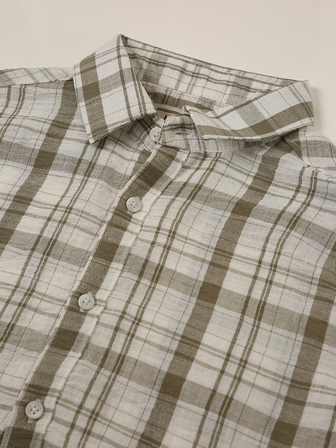 Olive Checked Linen Blend Shirt