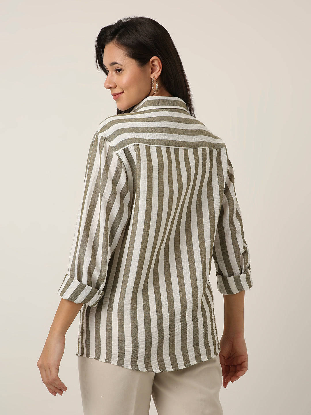 Olive Vertical Striped Shirt