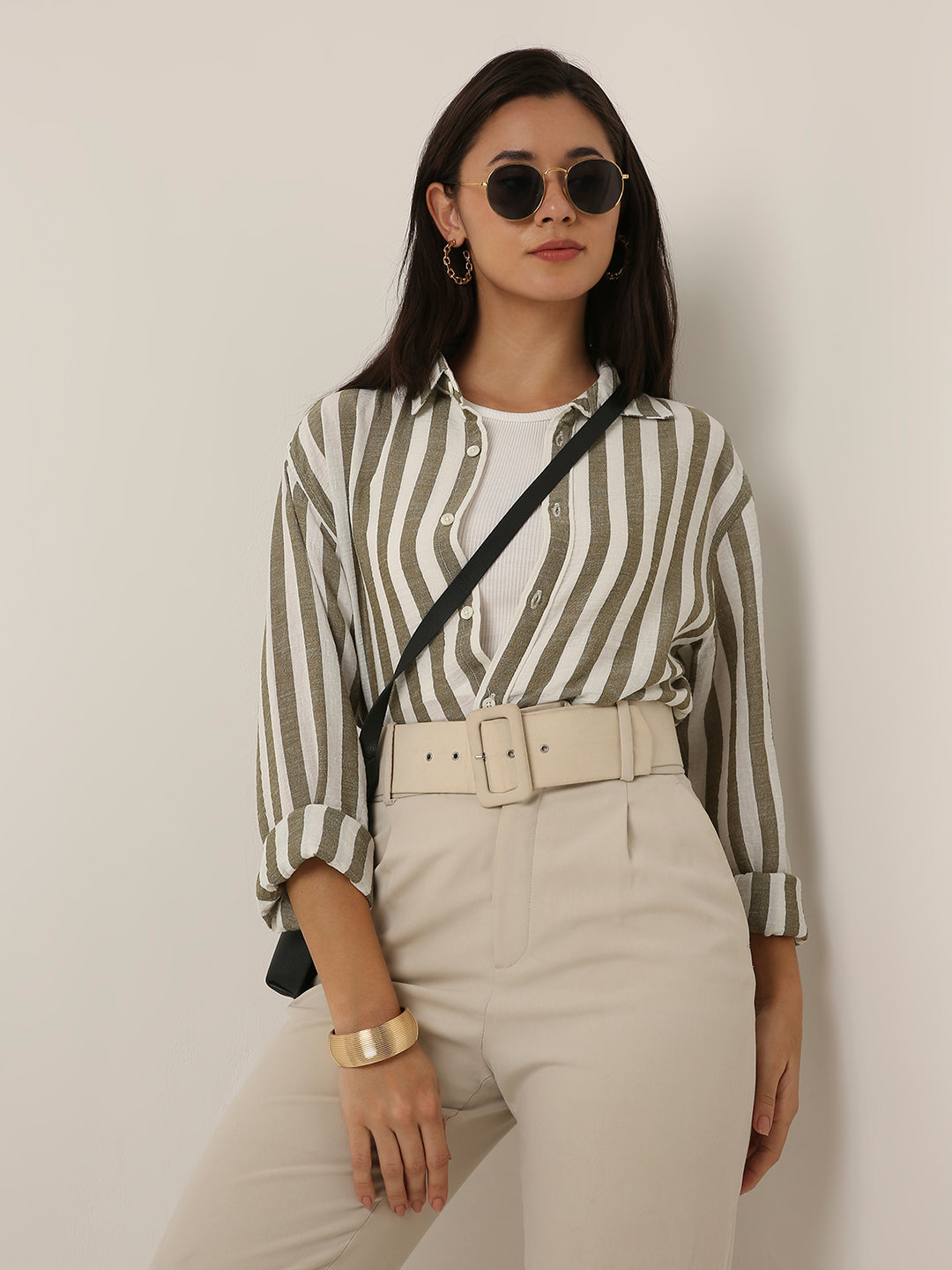 Olive Vertical Striped Shirt