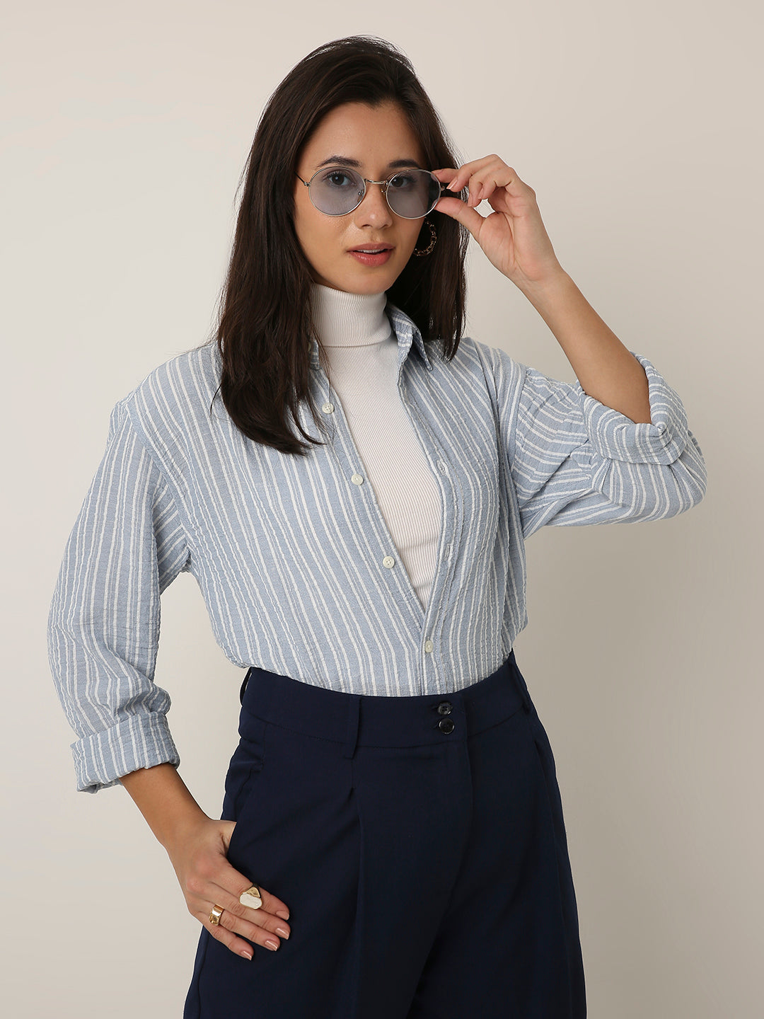 Blue Striped Classic Collar Shirt