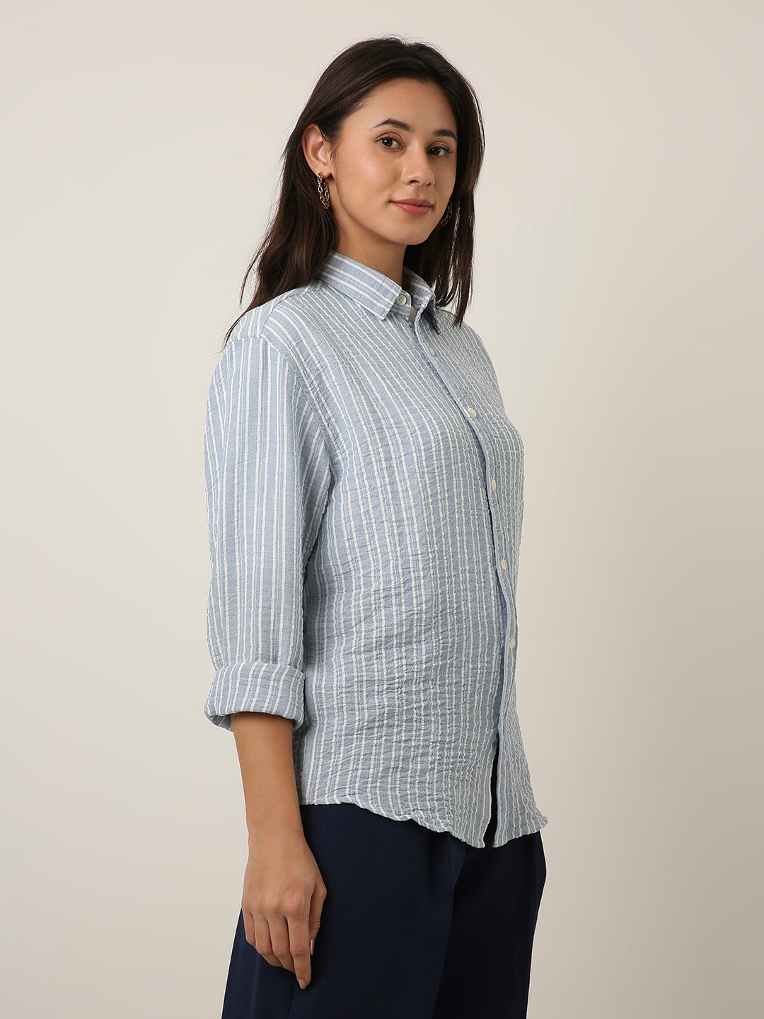 Blue Striped Classic Collar Shirt
