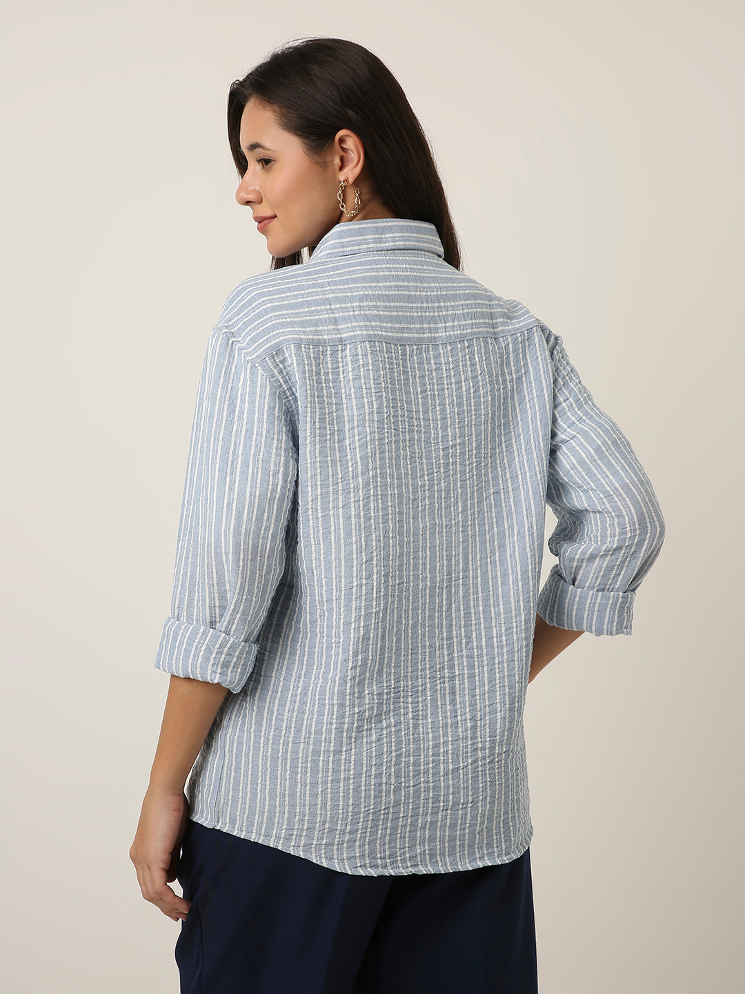 Blue Striped Classic Collar Shirt