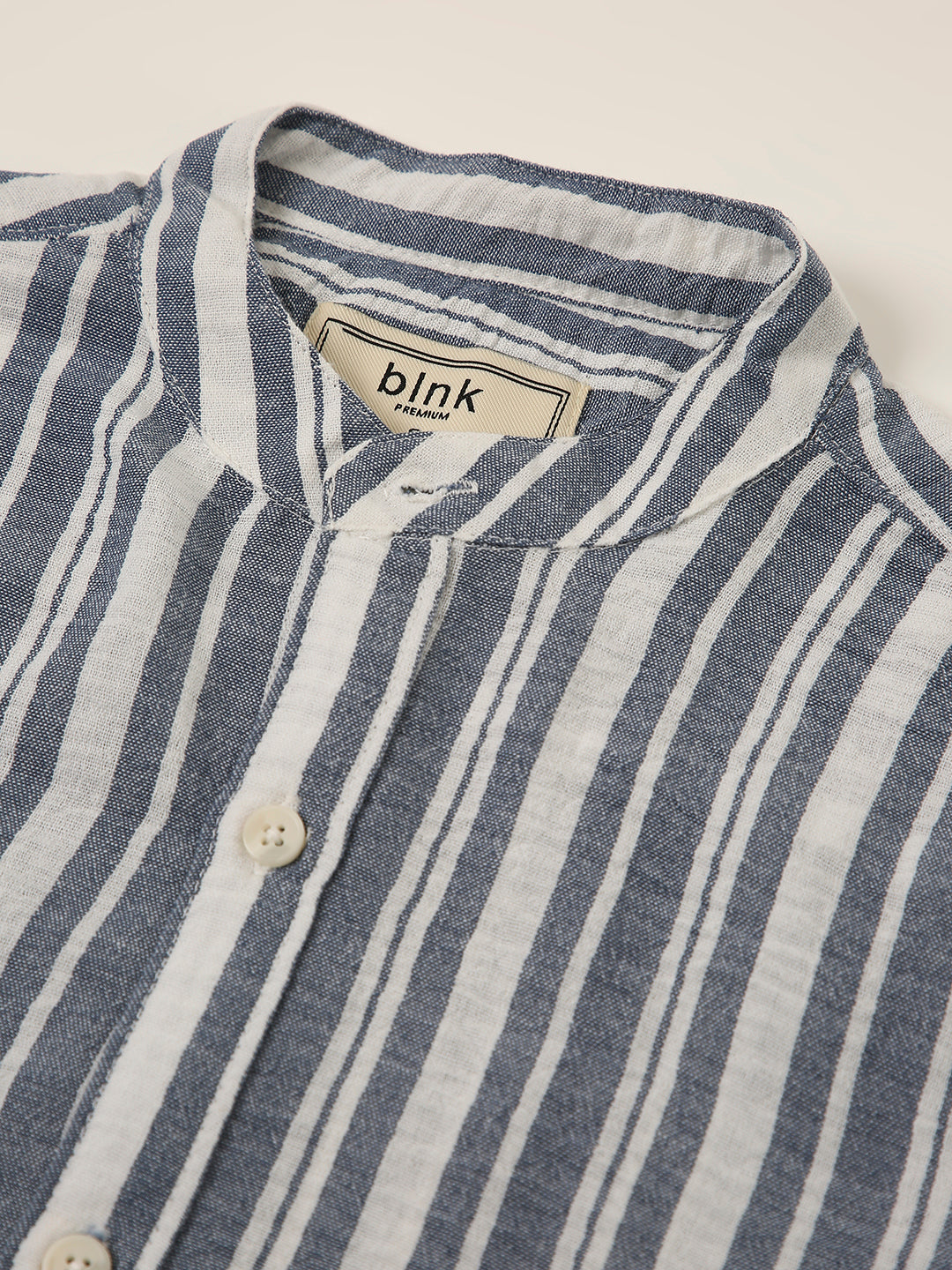 Blue Striped Mandarin Collar Shirt