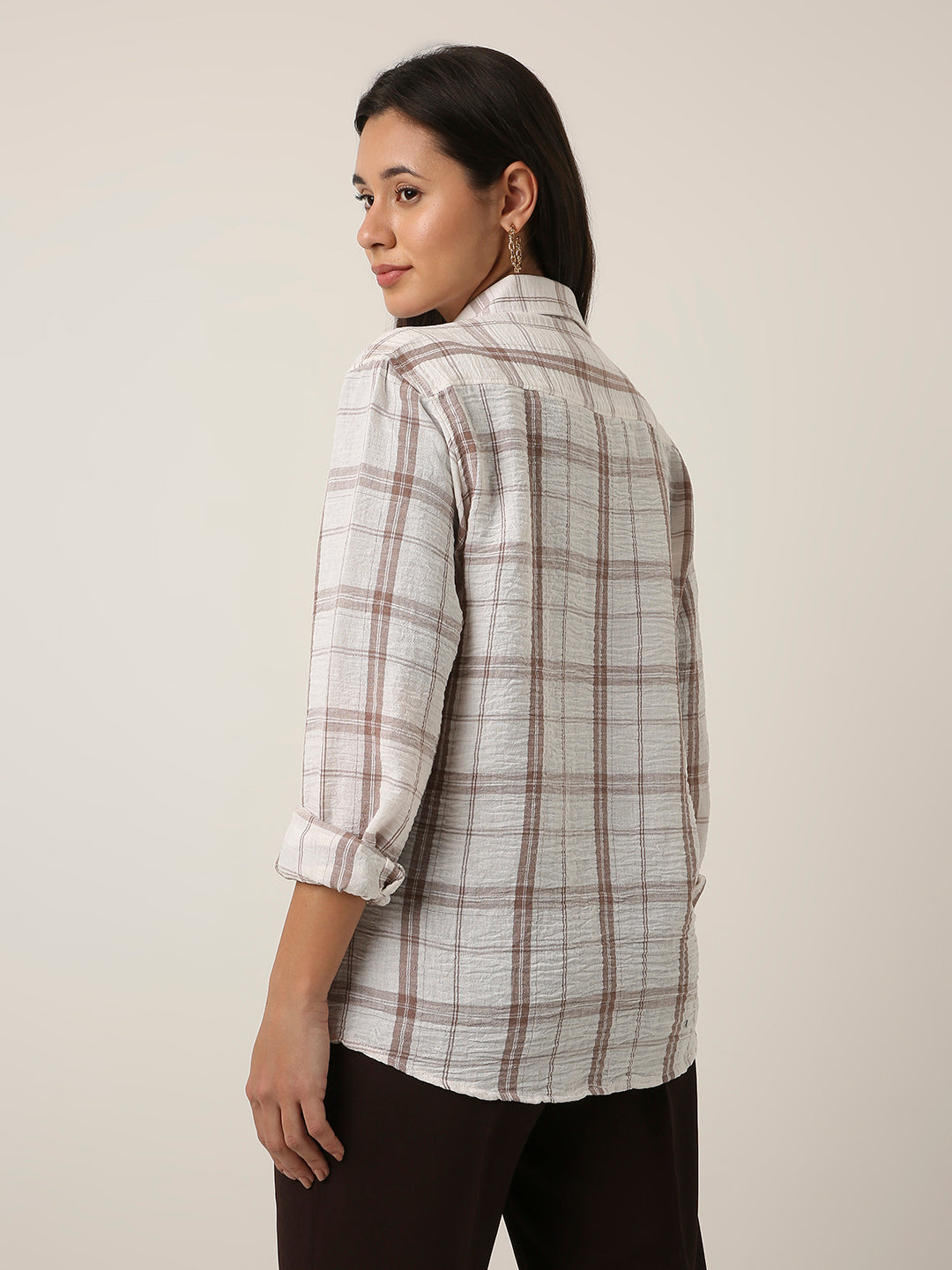 Brown Checked Relaxed Fit Shirt