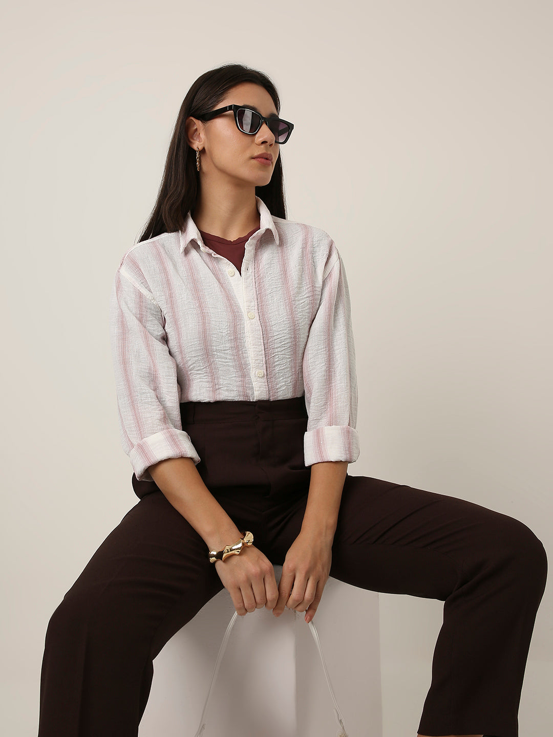 Blush Pink Striped Linen Blend Shirt