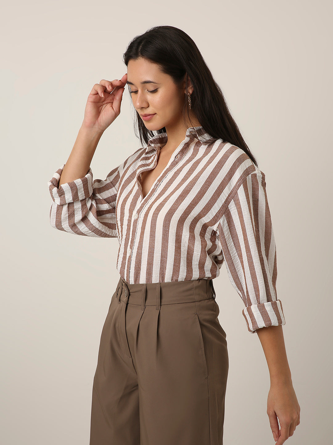Dark Peach Vertical Striped Shirt