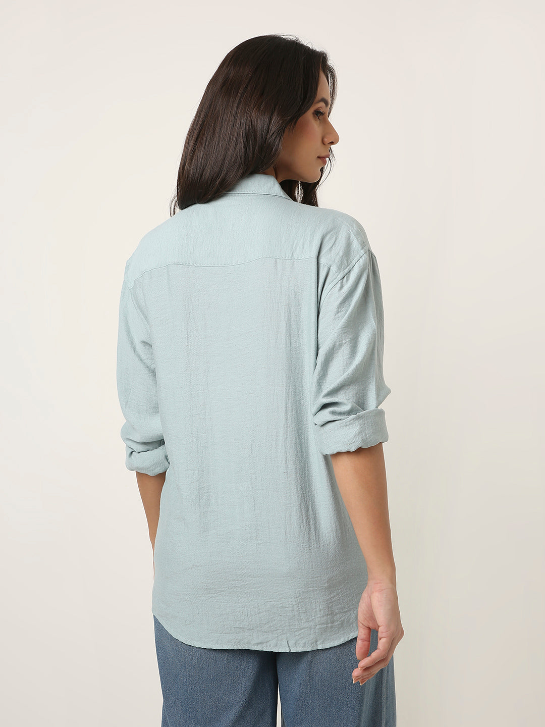 Blue Solid Casual Linen blend Shirt