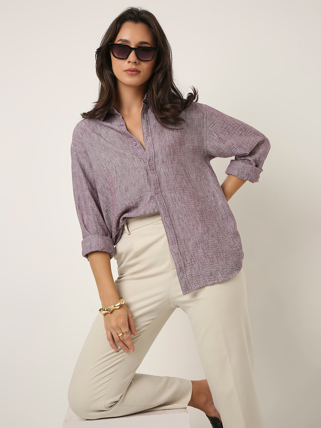 Plum Textured Casual Shirt