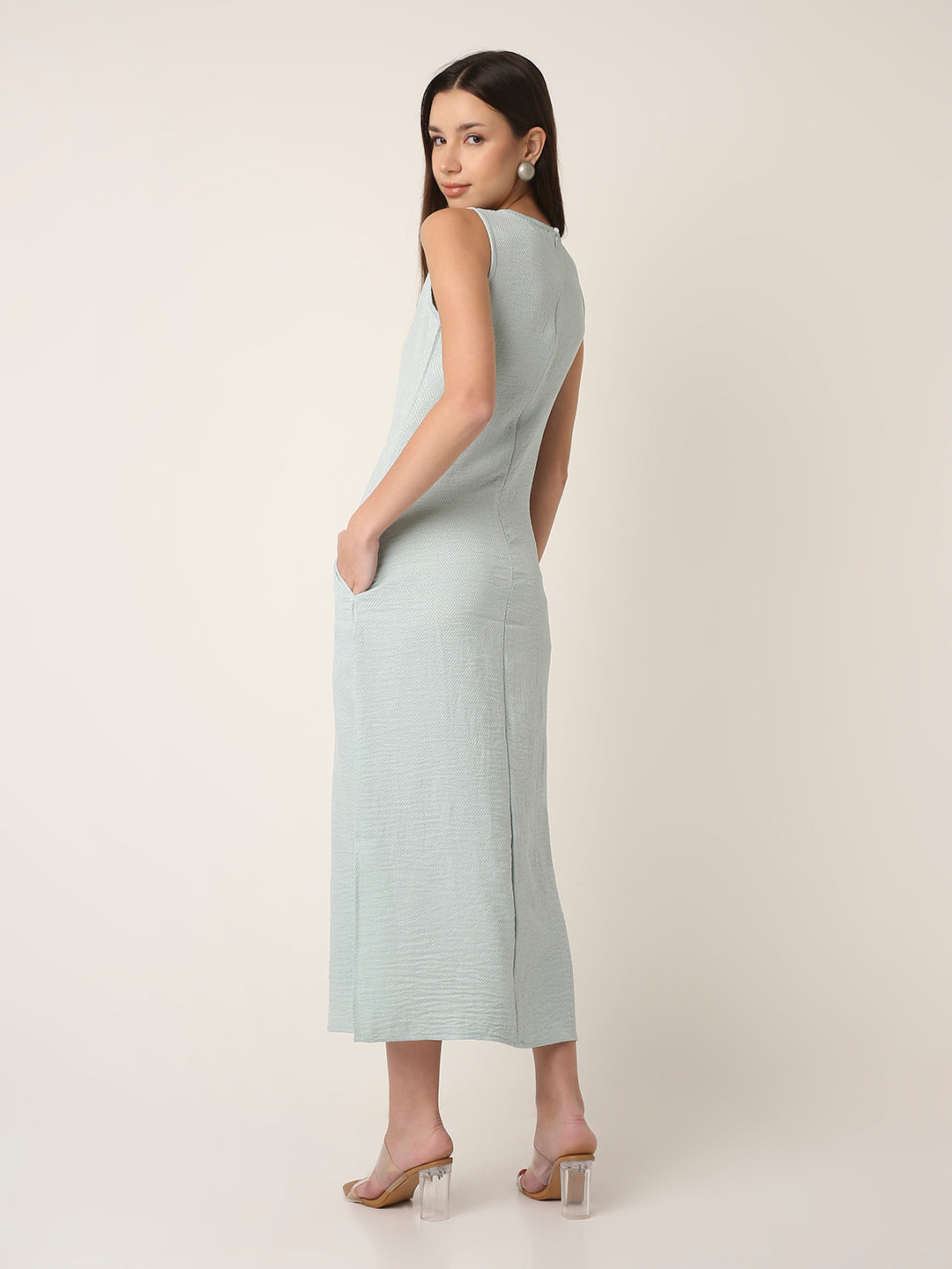 GREEN MIDI DRESS WITH SIDE SLIT