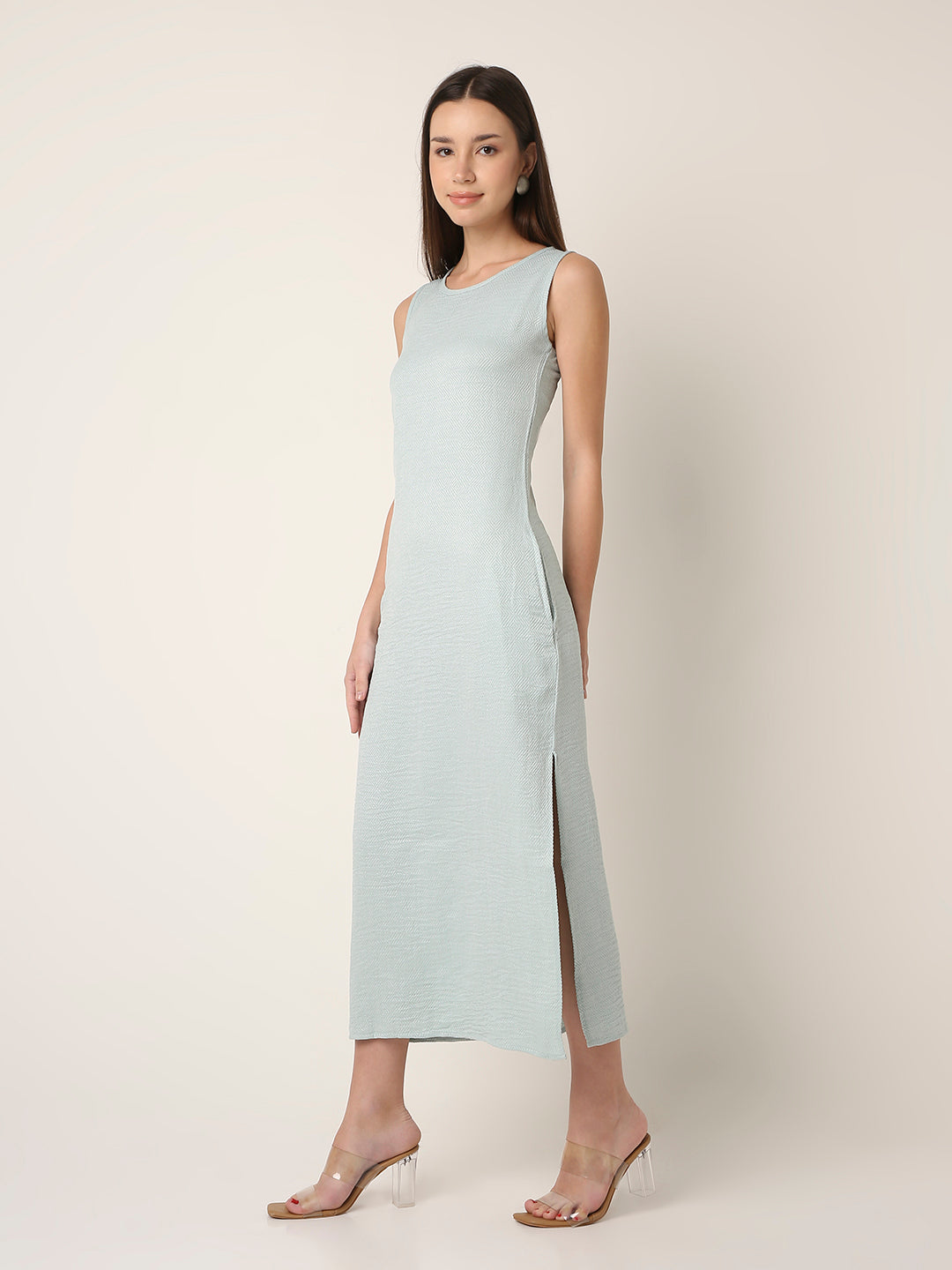 GREEN MIDI DRESS WITH SIDE SLIT