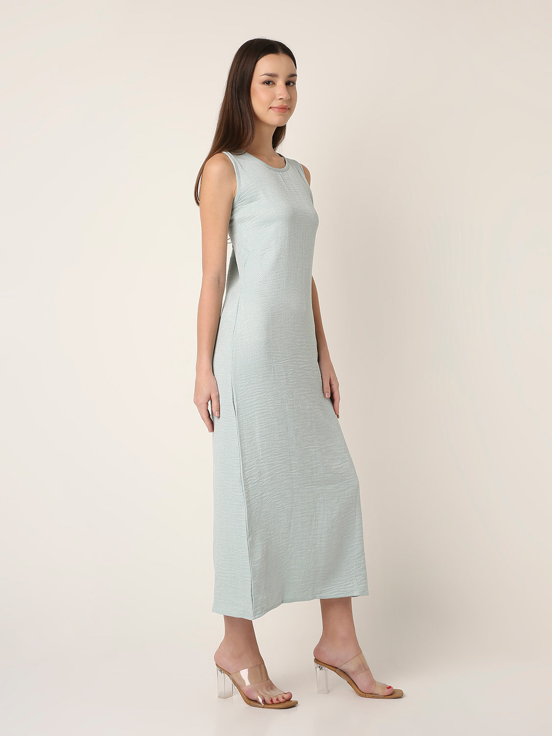 GREEN MIDI DRESS WITH SIDE SLIT