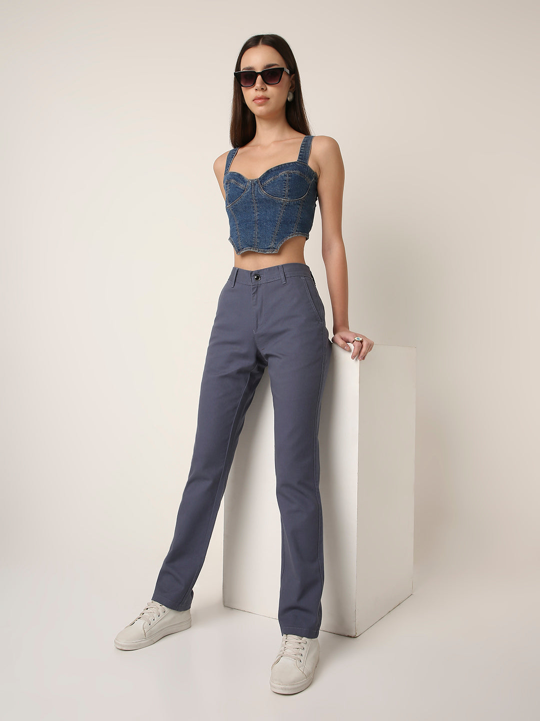 Slate Blue Straight-Fit Trousers