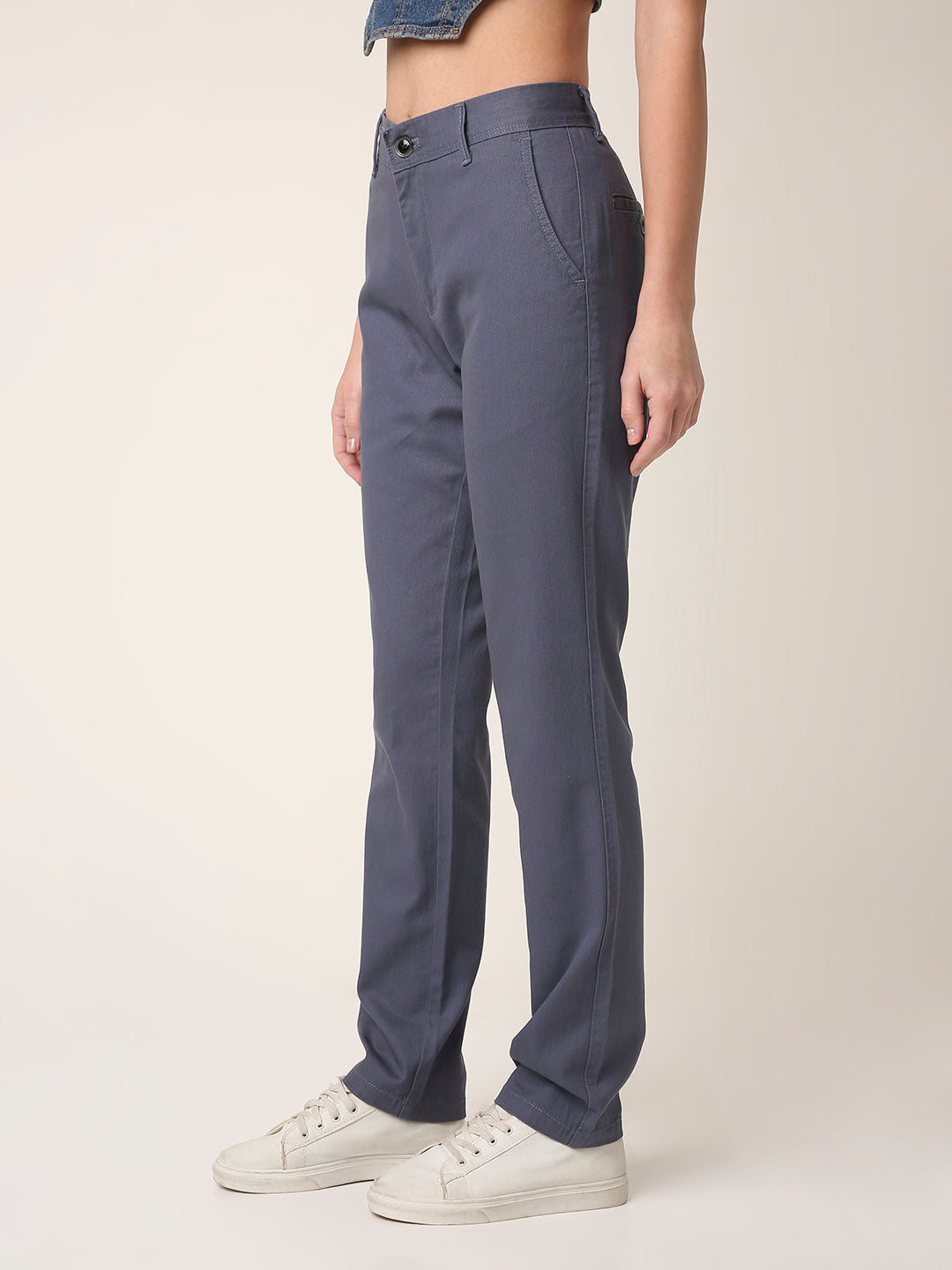 Slate Blue Straight-Fit Trousers