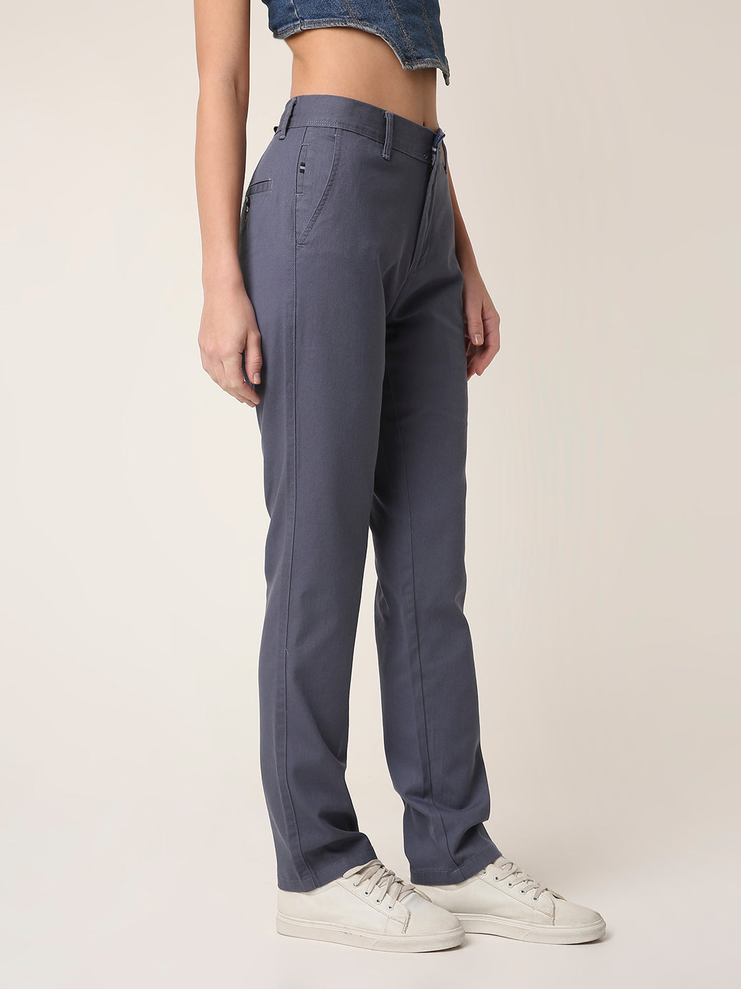 Slate Blue Straight-Fit Trousers