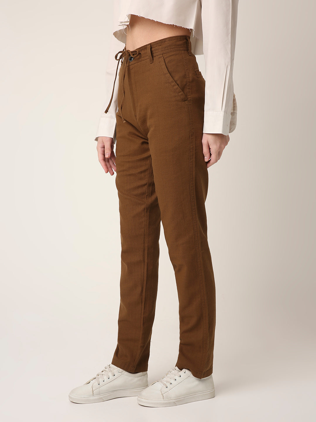 Khaki Drawstring Straight-Fit Pants