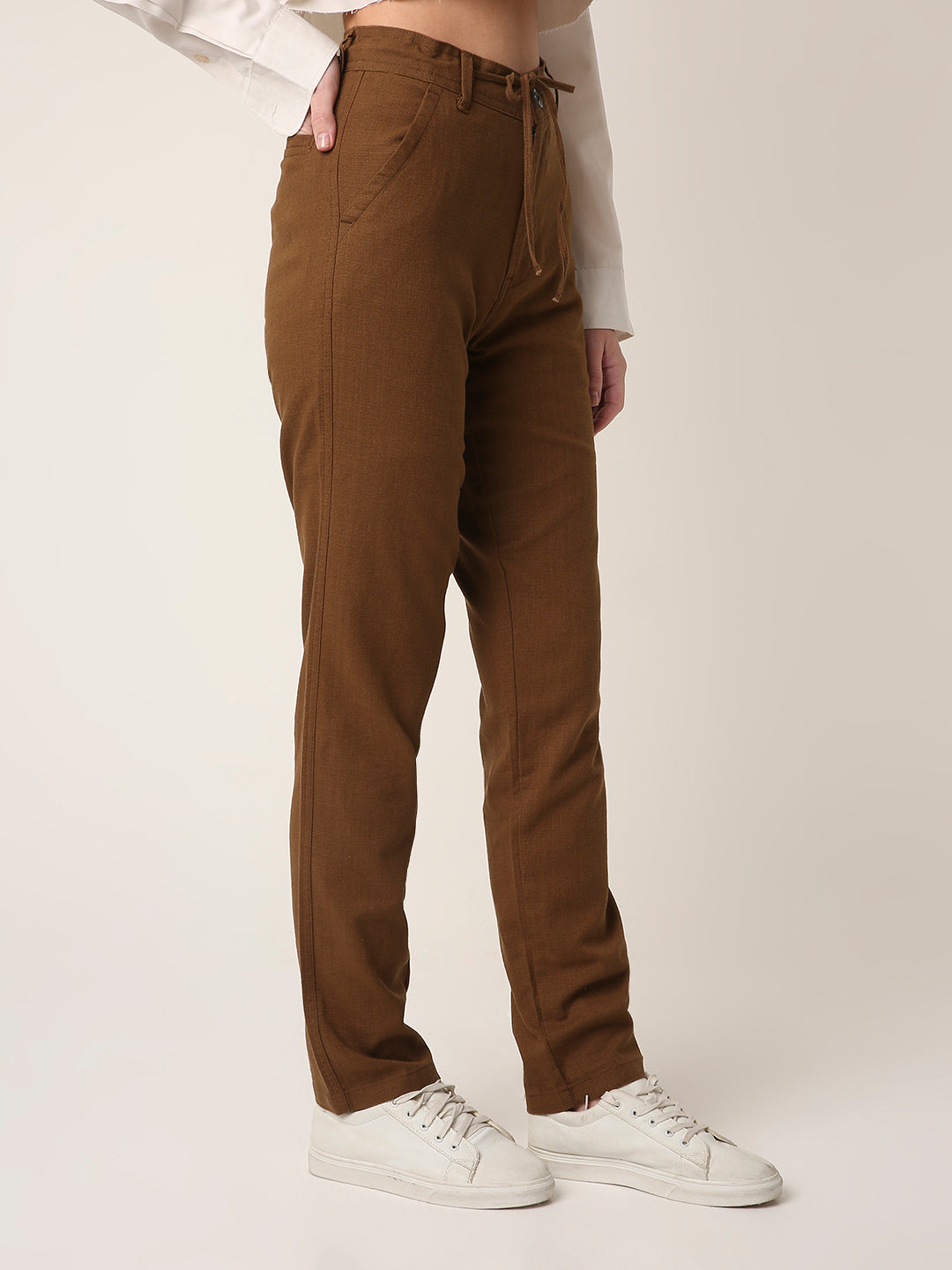 Khaki Drawstring Straight-Fit Pants