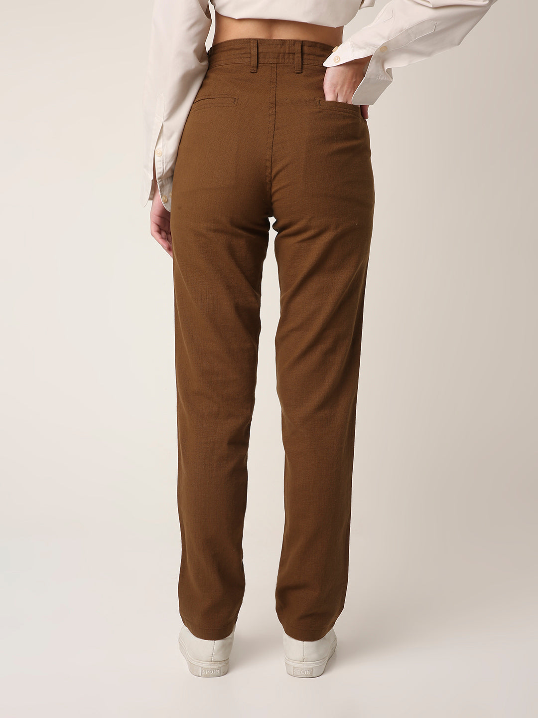 Khaki Drawstring Straight-Fit Pants