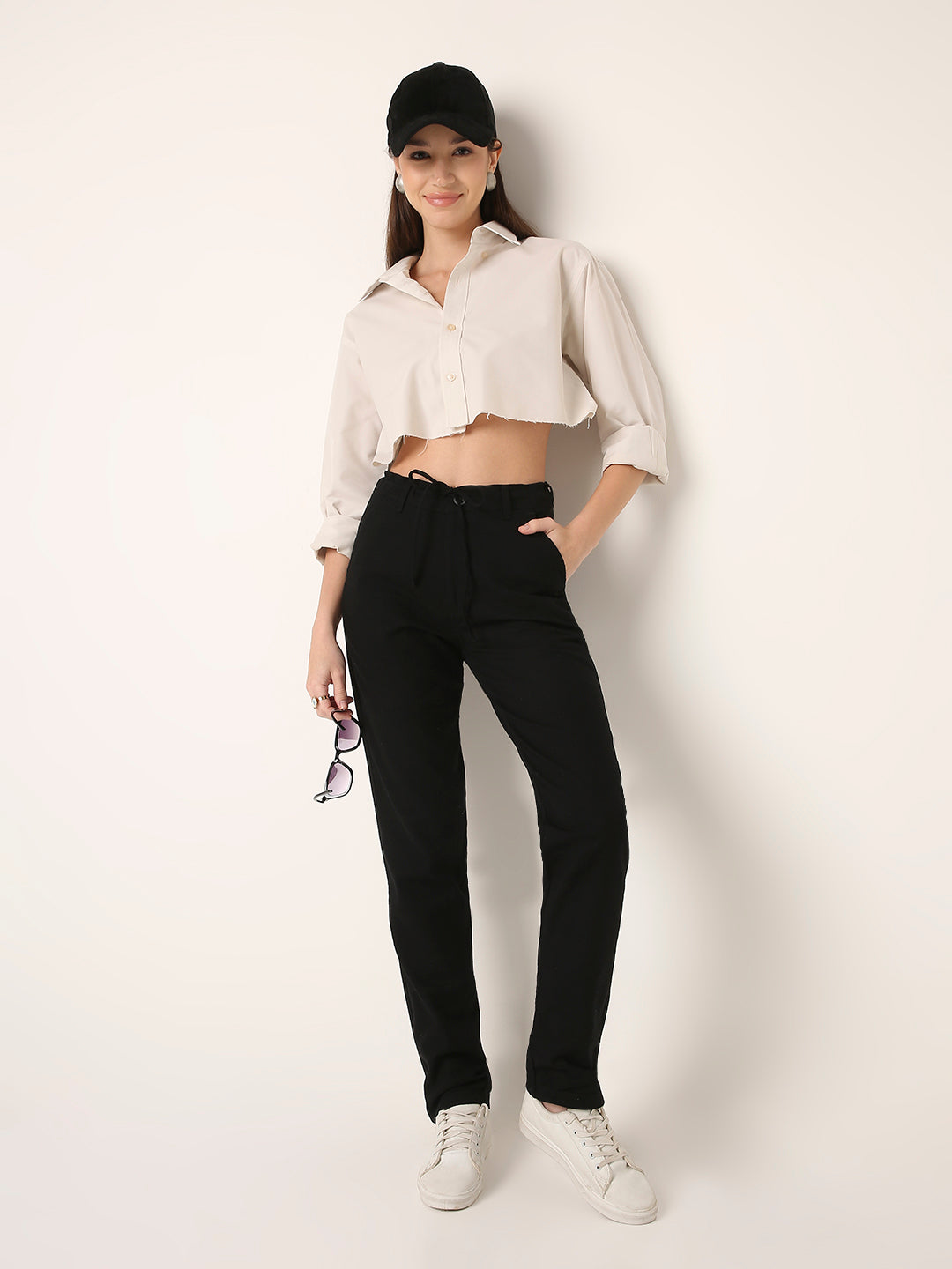 Black Drawstring Straight-Fit Pants