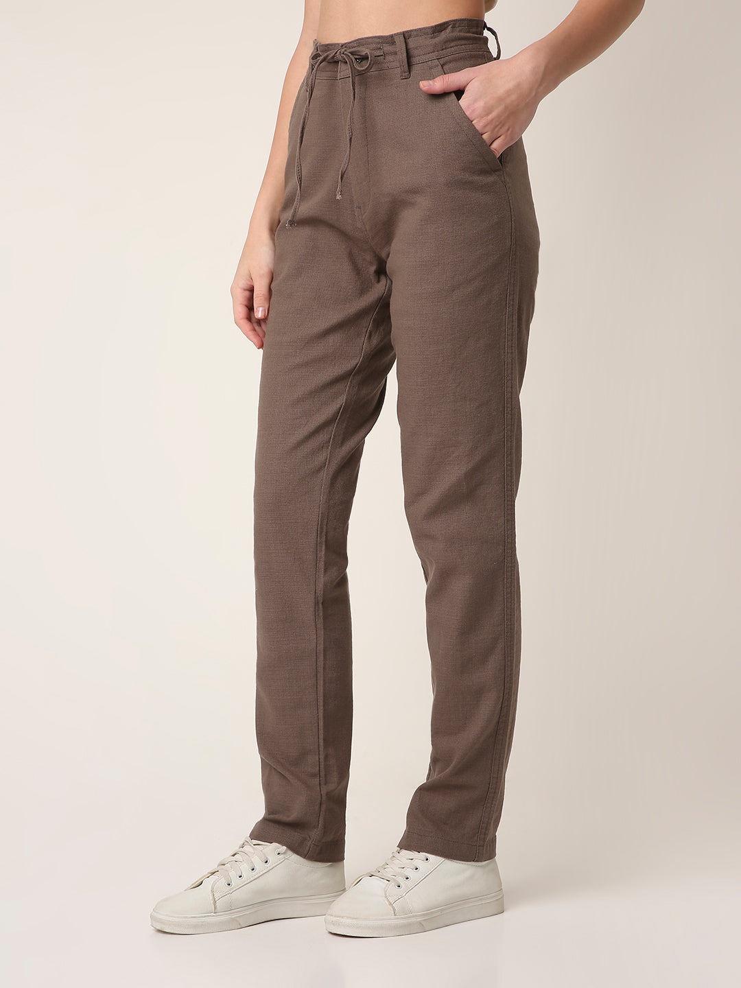 Mocha Grey Drawstring Straight-Fit Pants