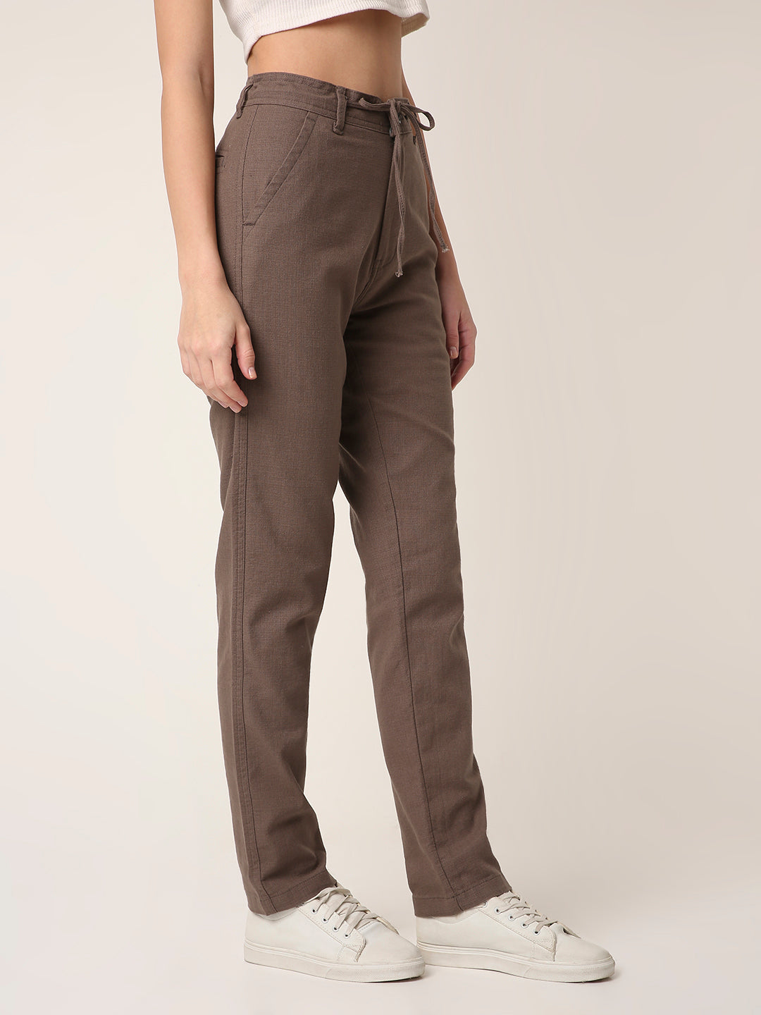 Mocha Grey Drawstring Straight-Fit Pants