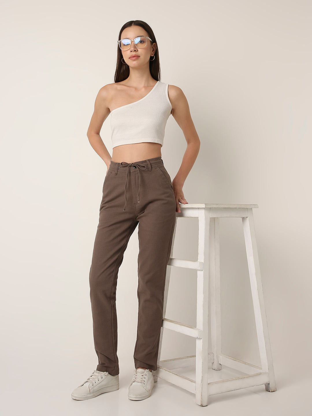 Mocha Grey Drawstring Straight-Fit Pants