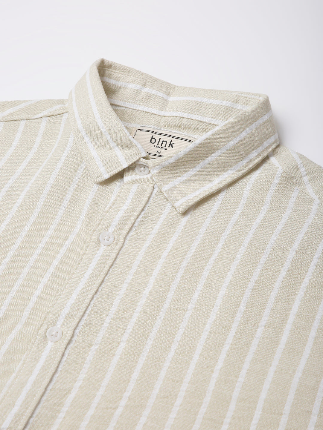 OLIVE LINEN BLEND STRIPED SHIRT