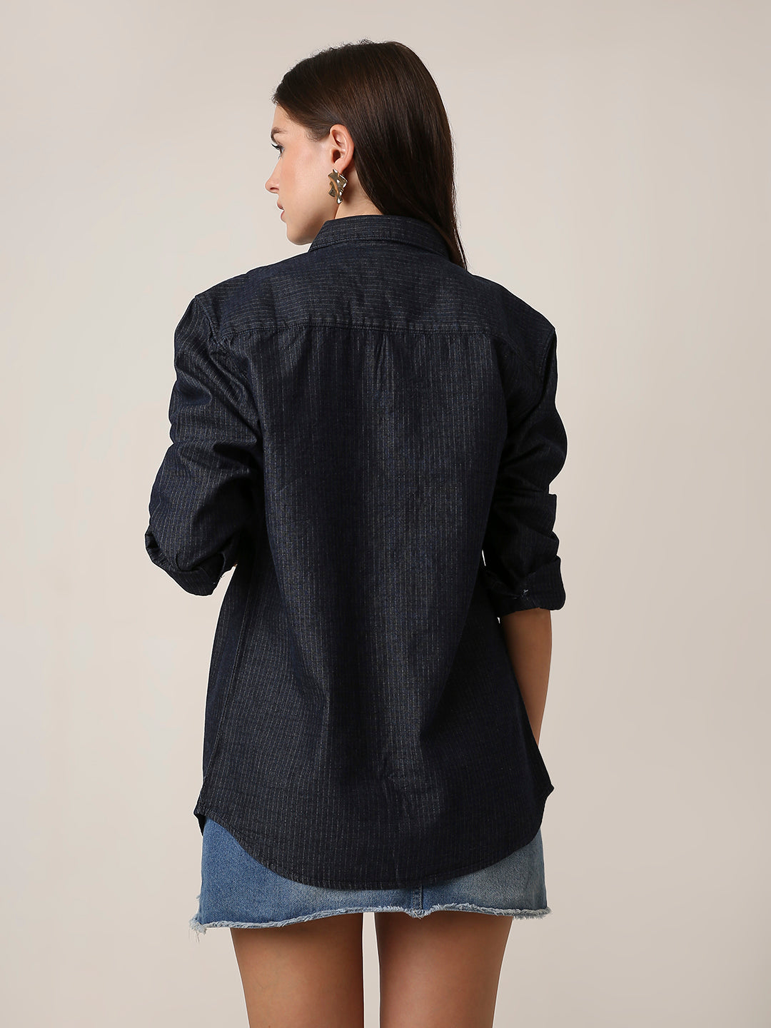 Raw Denim Textured Oversized Casual Shirt
